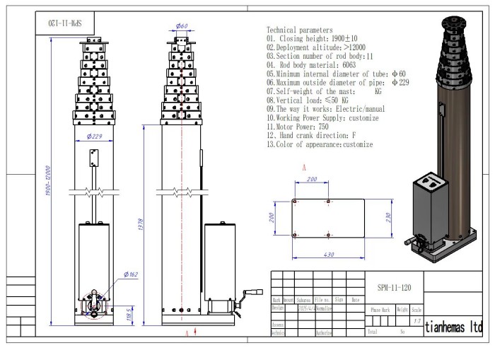 25m electric lockable spindle telescopic mast